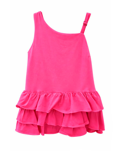 Vestido Rosa con Tirante Asimétrico y Volantes