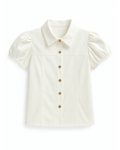 Blusa blanca con botones y mangas abullonadas ✨