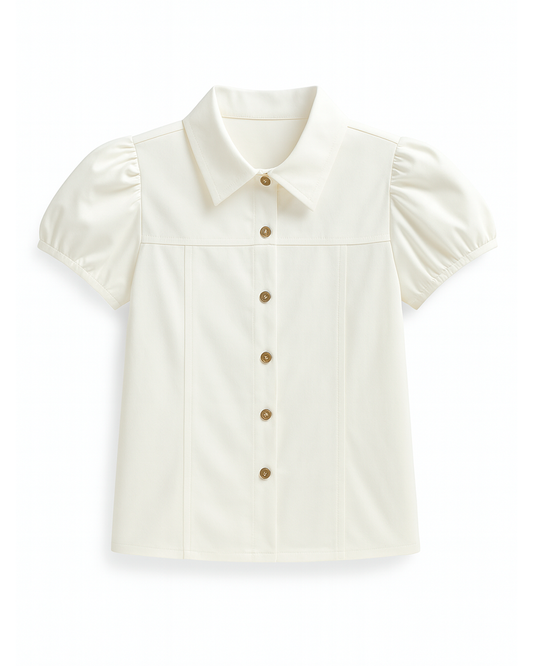 Blusa blanca con botones y mangas abullonadas ✨