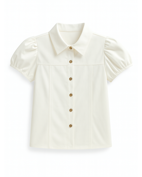 Blusa blanca con botones y mangas abullonadas ✨