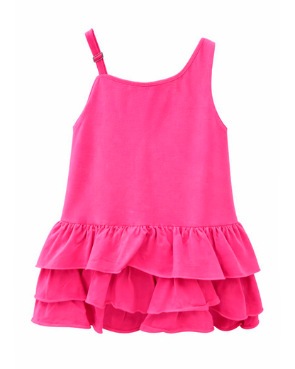 Vestido Rosa con Tirante Asimétrico y Volantes