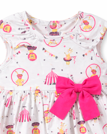 Vestido Bebé Estampado Circo con Moño Rosado