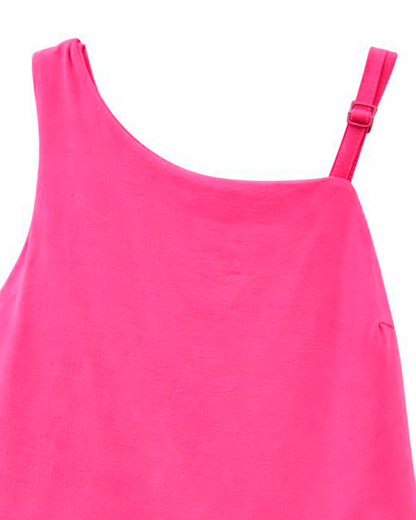 Vestido Rosa con Tirante Asimétrico y Volantes