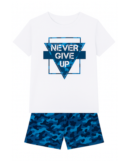 Pijama Infantil Azul con Estampado “Never Give Up”