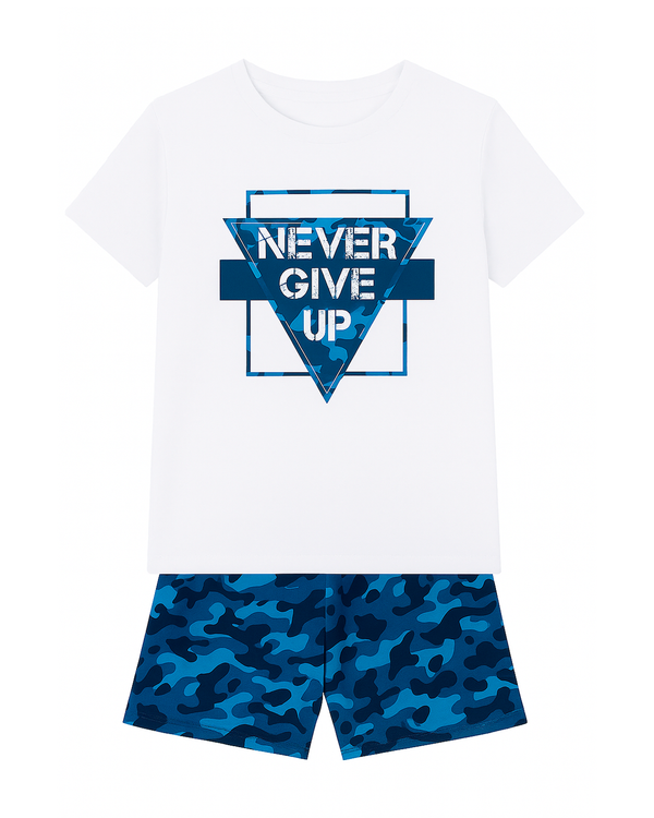 Pijama Infantil Azul con Estampado “Never Give Up”