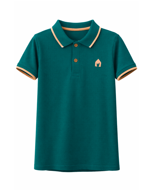 Polo Infantil Verde Botella con Detalles en Contraste