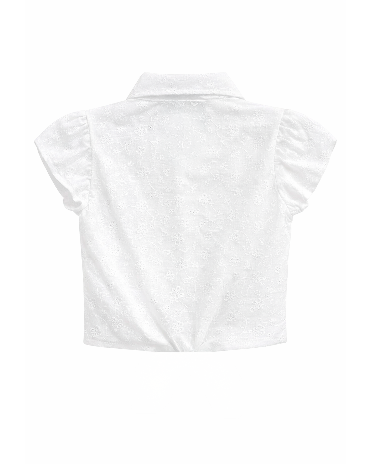 Blusa Niña en Ojalillo con Nudo Frontal Blanca