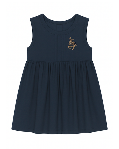 Vestido Azul Marino con Bordado Dorado