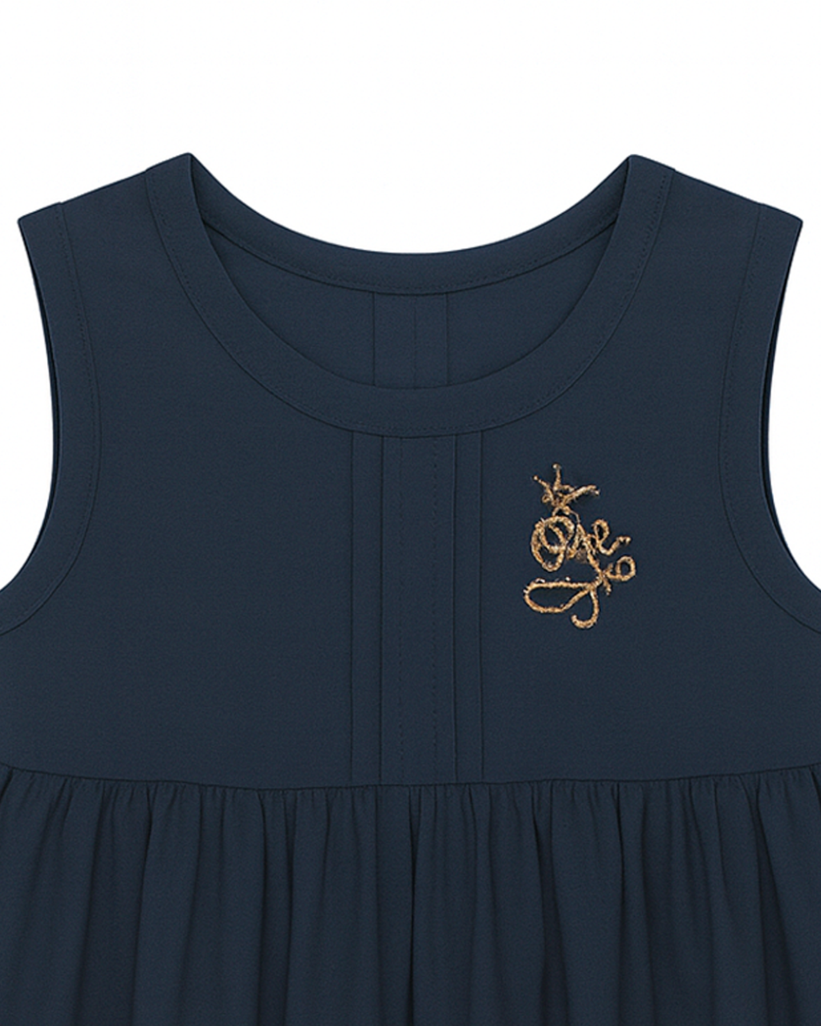 Vestido Azul Marino con Bordado Dorado