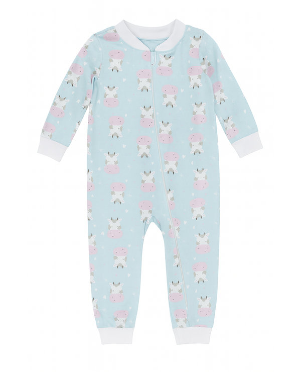 Pijama Enterizo Bebé Azul con Estampado de Vaquitas