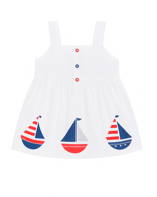 Vestido Blanco con Estampado de Barcos