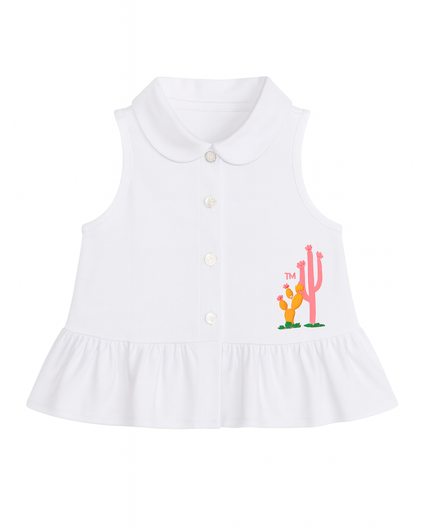 Blusa Blanca sin Mangas con Bordado de Cactus