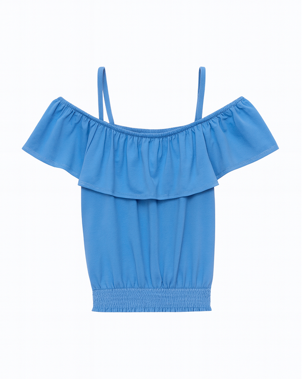Blusa azul con volantes hombro descubierto 💙