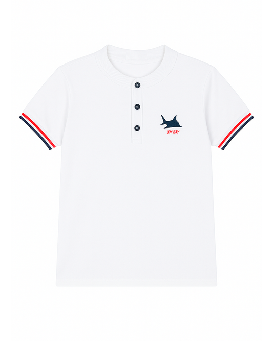 Polo Tipo Henley Blanco con Estampado de Tiburón