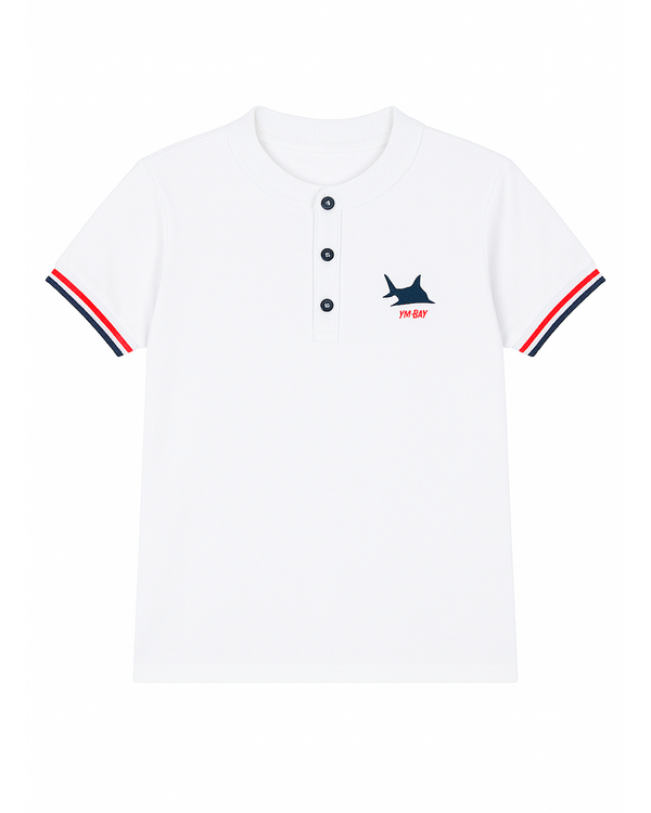 Polo Tipo Henley Blanco con Estampado de Tiburón