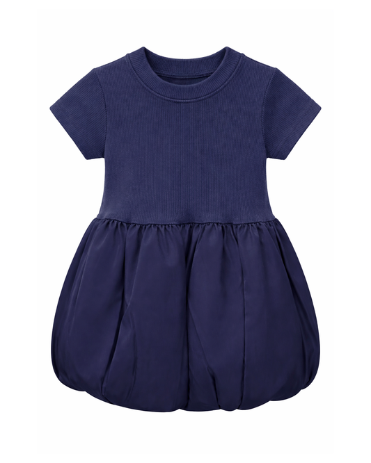 Vestido Niña Rib Falda Tipo Globo Azul