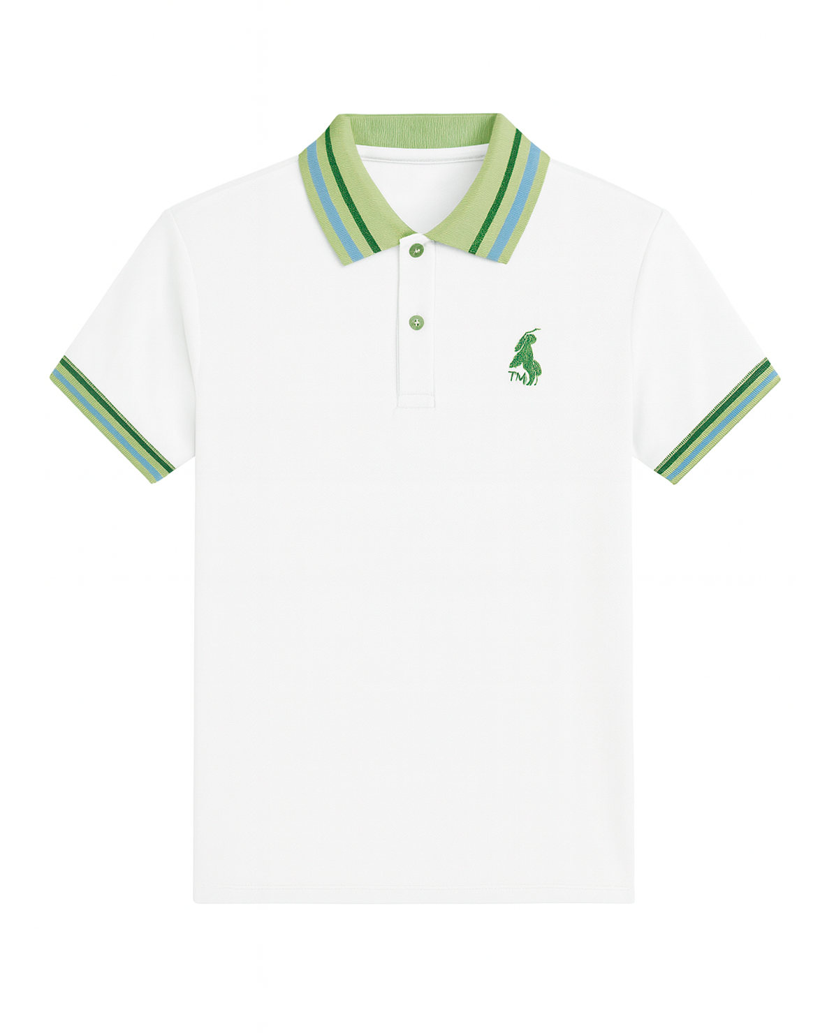 Polo Blanco con Cuello Verde y Rayas Bicolor