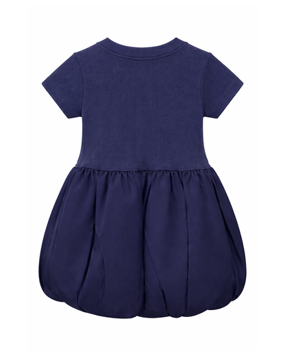 Vestido Niña Rib Falda Tipo Globo Azul