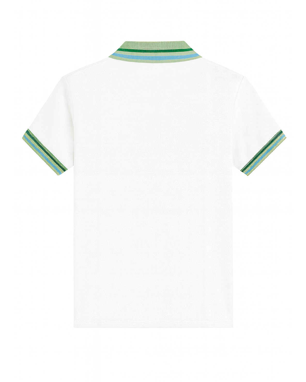 Polo Blanco con Cuello Verde y Rayas Bicolor