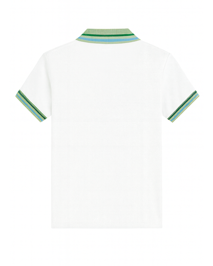 Polo Blanco con Cuello Verde y Rayas Bicolor