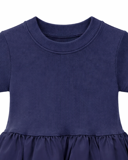 Vestido Niña Rib Falda Tipo Globo Azul