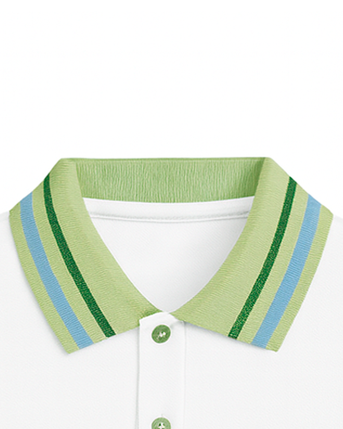 Polo Blanco con Cuello Verde y Rayas Bicolor