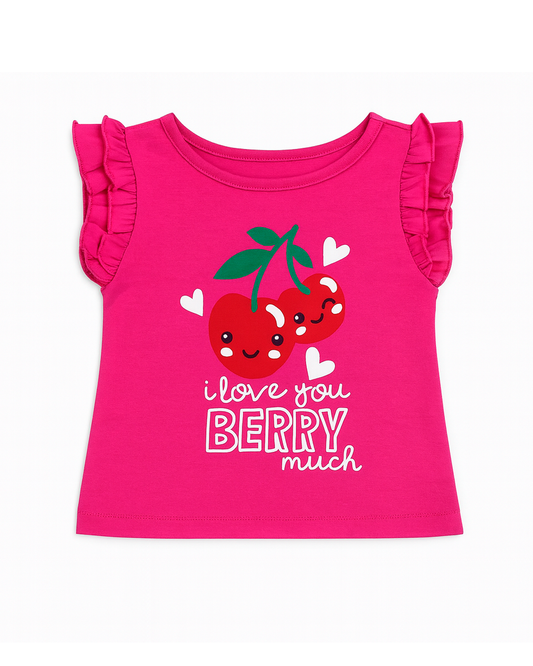 Camiseta Fucsia con Estampado de Cerezas