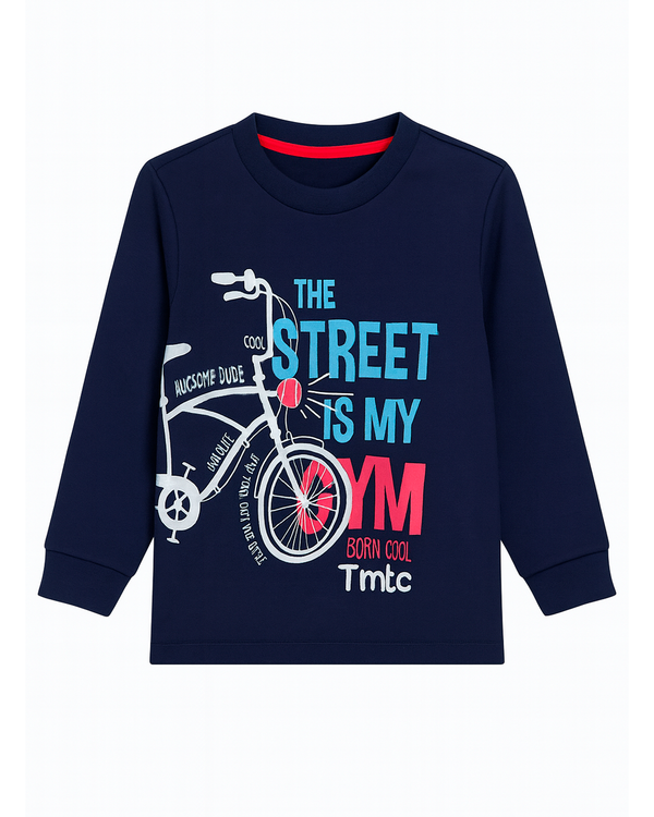 Camiseta Infantil Azul con Estampado de Bicicleta