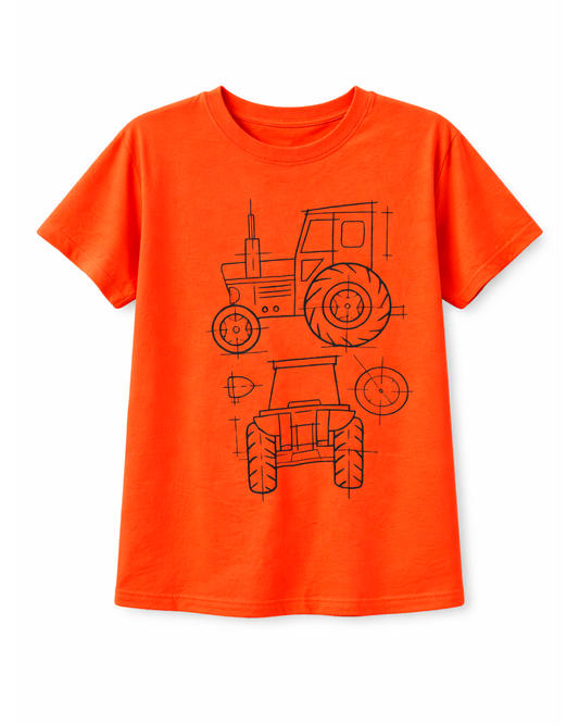 Camiseta Naranja con Ilustración de Tractor