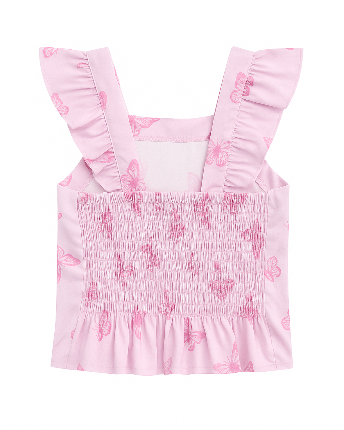 Blusa Infantil Rosa con Estampado de Mariposas y Lazo Frontal