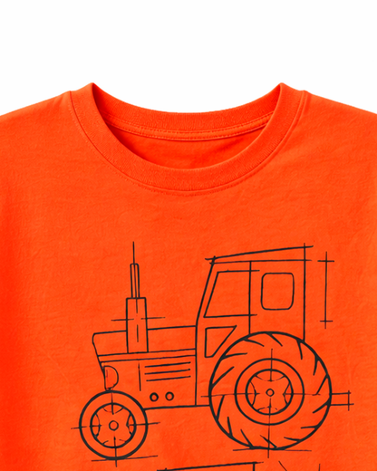 Camiseta Naranja con Ilustración de Tractor