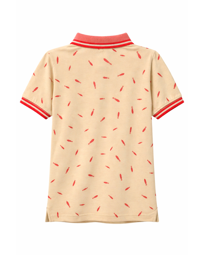 Camiseta Tipo Polo Niño Estampado Beige con Rojo