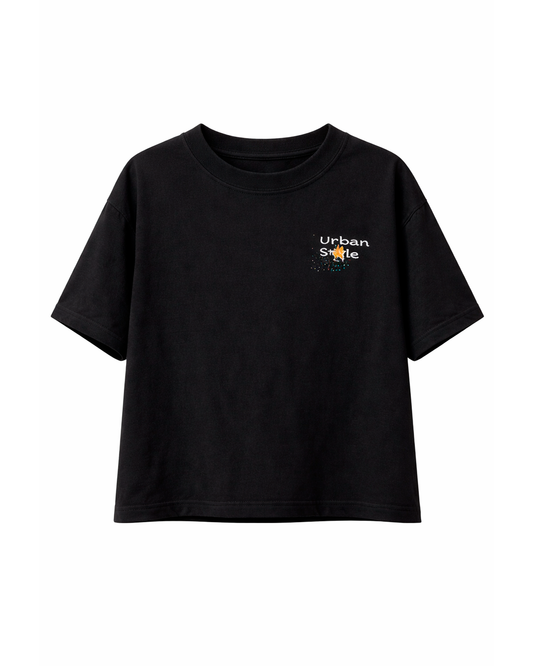 Camiseta Niño Oversize Estampado Urbano Negro