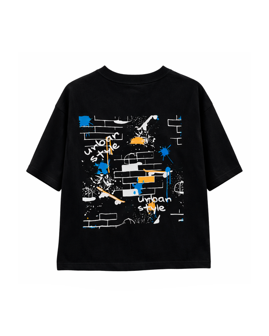 Camiseta Niño Oversize Estampado Urbano Negro