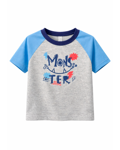 Camiseta Niño Estampado Monster Contraste Gris