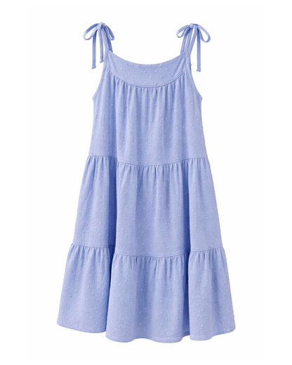 Vestido Azul Lavanda con Tirantes Anudados