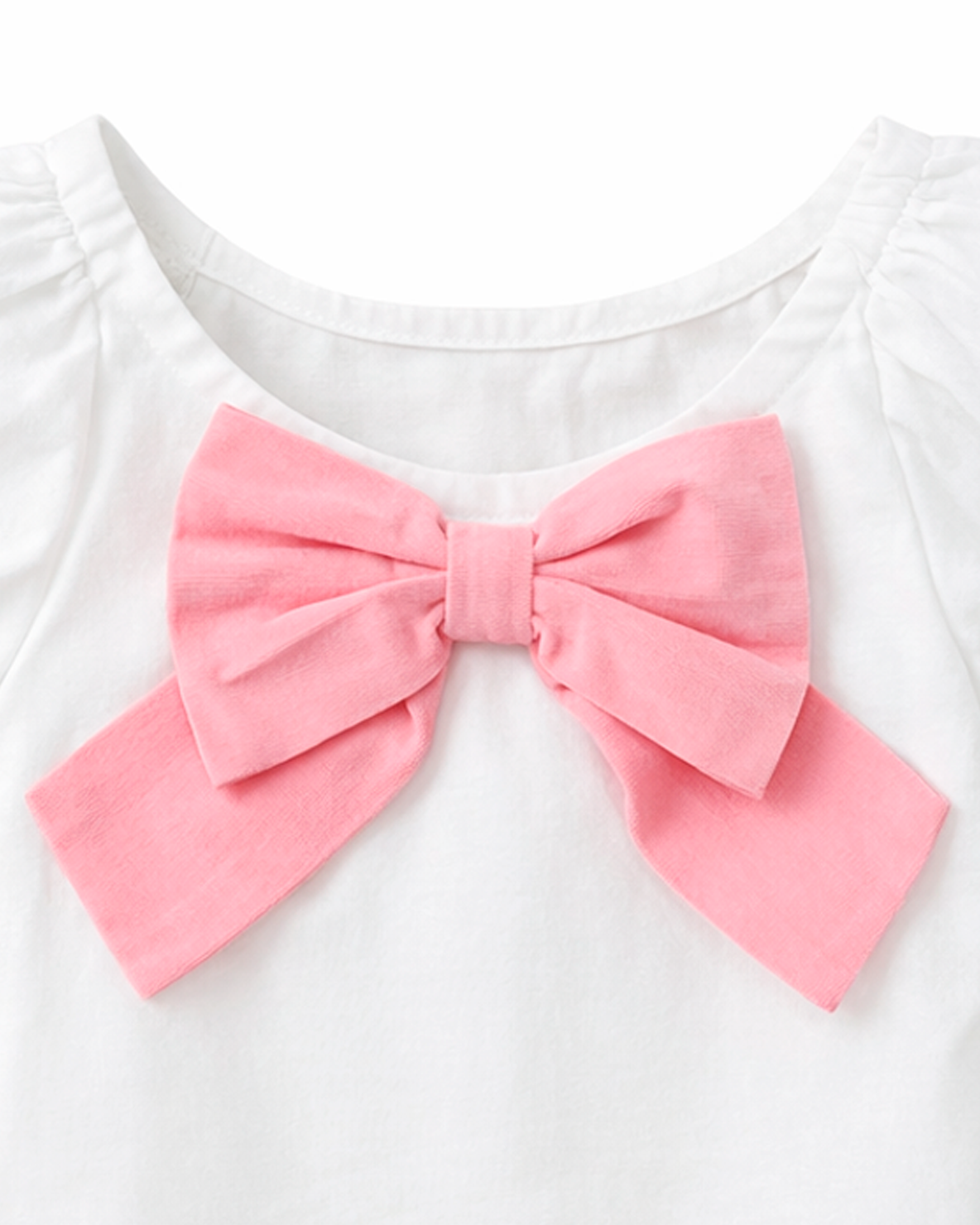 Blusa Niña Blanca con Moño Frontal Rosado