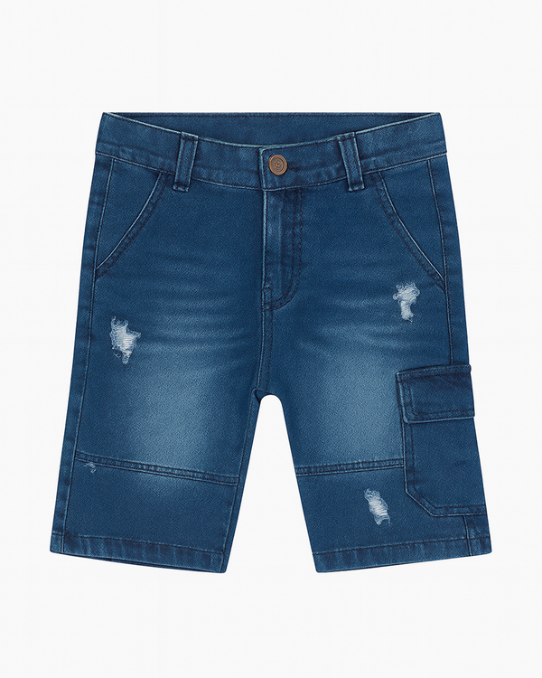 Bermuda Denim Cargo con Desgastes