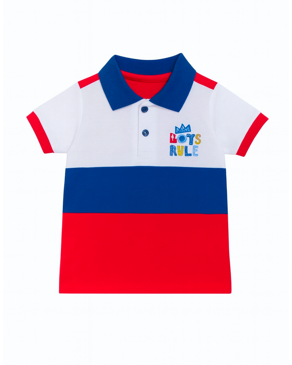 Camiseta Polo Bloques de Color - Rojo, Blanco y Azul