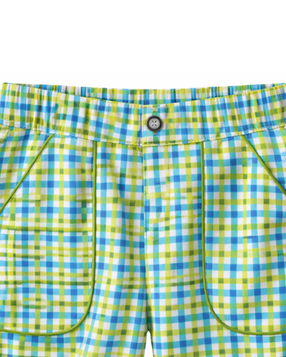 Bermuda Infantil a Cuadros Verde y Azul